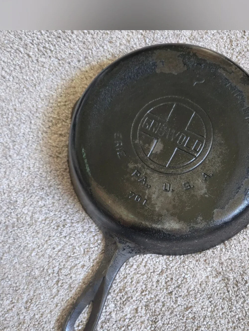 Vintage GRISWOLD Cast Iron SKILLET Frying Pan # 7 LARGE BLOCK LOGO - Ironspoon